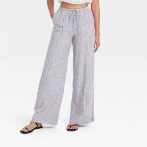 Women's High-Rise Wide Leg Linen Pull-On Pants - A New Day™ Black/White …